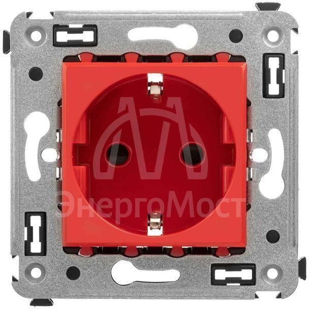 Розетка 1-м СП 2мод. Avanti &amp;quot;Красный квадрат&amp;quot; 16А IP20 2P+E защ. шторки красн. DKC 4401003