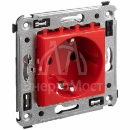 Розетка 1-м СП 2мод. Avanti &amp;quot;Красный квадрат&amp;quot; 16А IP20 2P+E защ. шторки красн. DKC 4401003