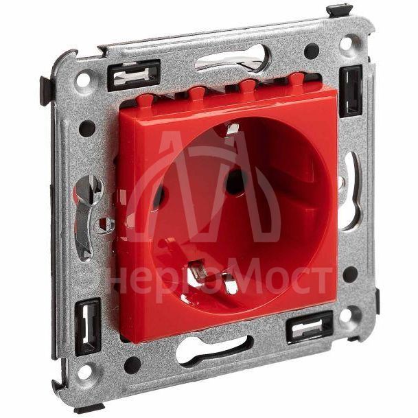 Розетка 1-м СП 2мод. Avanti &amp;quot;Красный квадрат&amp;quot; 16А IP20 2P+E защ. шторки красн. DKC 4401003
