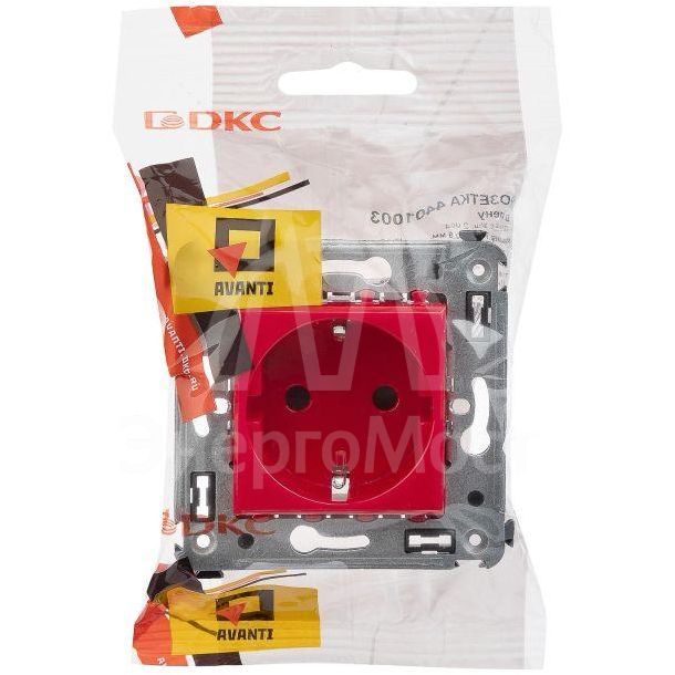 Розетка 1-м СП 2мод. Avanti &amp;quot;Красный квадрат&amp;quot; 16А IP20 2P+E защ. шторки красн. DKC 4401003