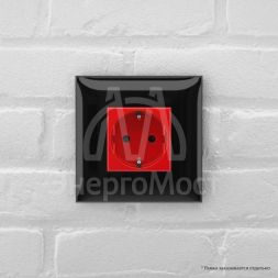 Розетка 1-м СП 2мод. Avanti &amp;quot;Красный квадрат&amp;quot; 16А IP20 2P+E защ. шторки красн. DKC 4401003