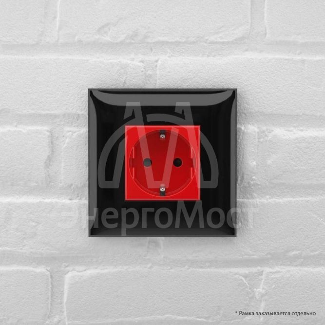 Розетка 1-м СП 2мод. Avanti &amp;quot;Красный квадрат&amp;quot; 16А IP20 2P+E защ. шторки красн. DKC 4401003