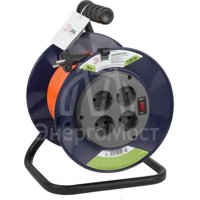 Удлинитель силовой RPx-4s-2x0.75-20m на пластик. катушке б/з 4гнезда 20м ПВС 2х0.75 Эра Б0046841