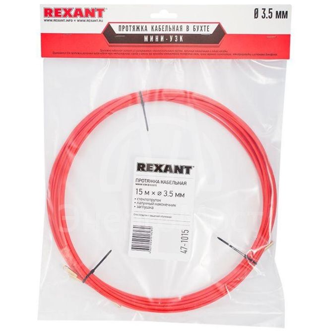 Протяжка кабельная (мини УЗК в бухте) 15м стеклопруток d3.5мм красн. REXANT 47-1015