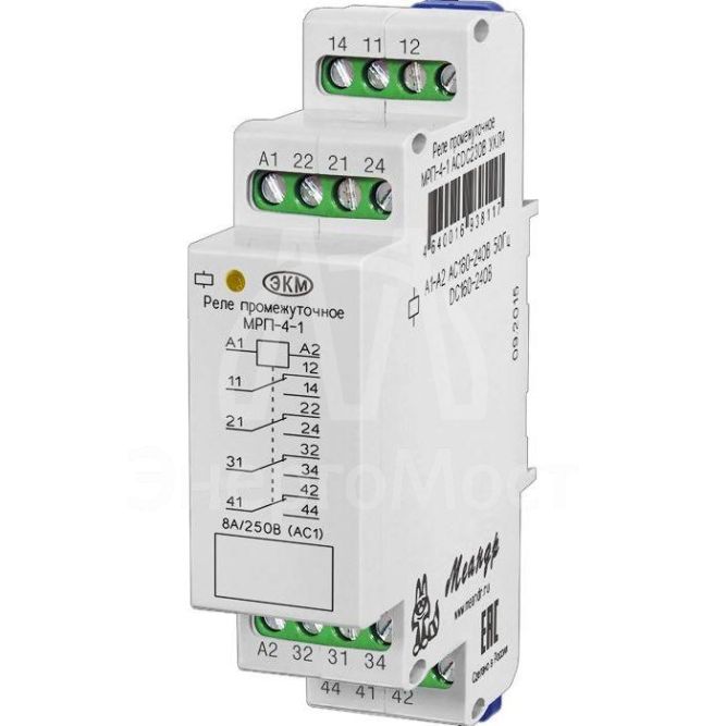 Реле промежуточное МРП-4-1 ACDC230В УХЛ4 4 переключ. контакта коммутируемый ток до 8А Меандр A8302-16938117