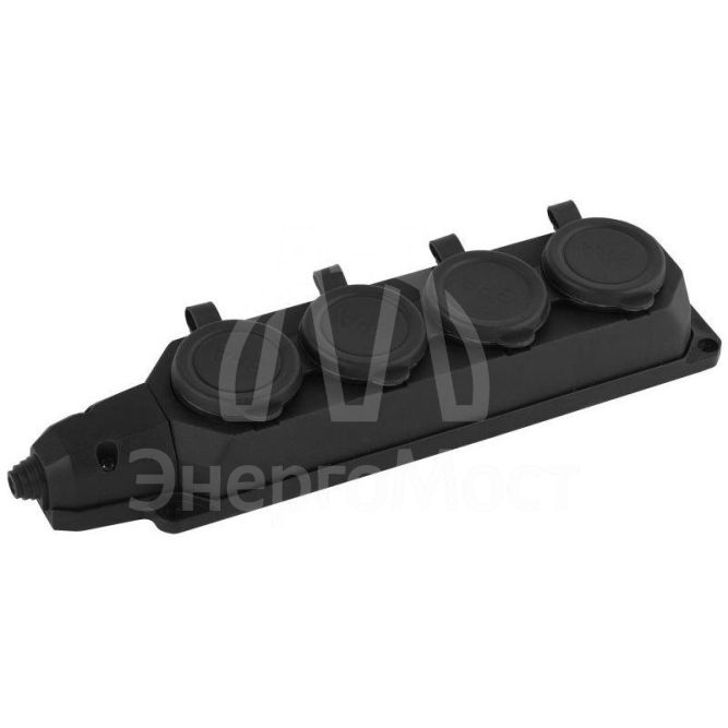 Колодка каучуковая 4-м с заземл. 16А IP44 черн. ЭРА Б0044546