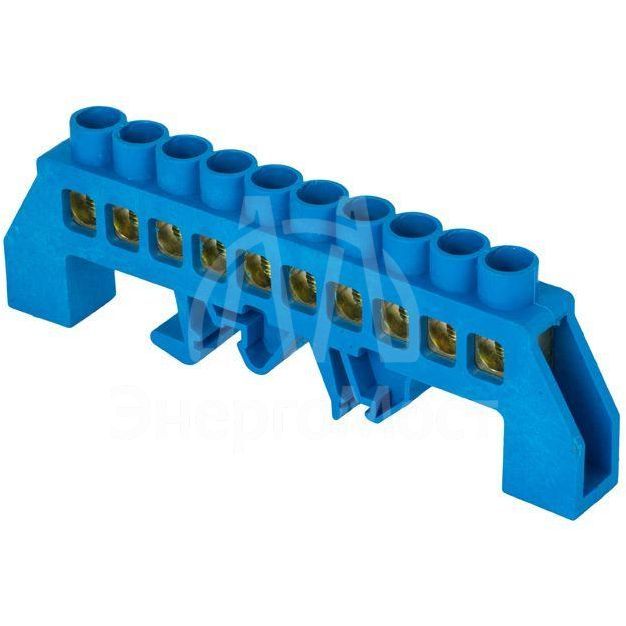 Шина нулевая N 6х9 10 отвер. латунь син. нейлоновый корпус комбинированный PROxima EKF sn0-63-10-dn