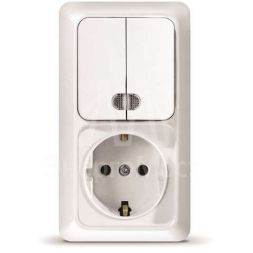 Блок ОП Олимп 2-кл. вык. с подсветкой + роз. с заземл. верт. бел. UNIVersal О0041