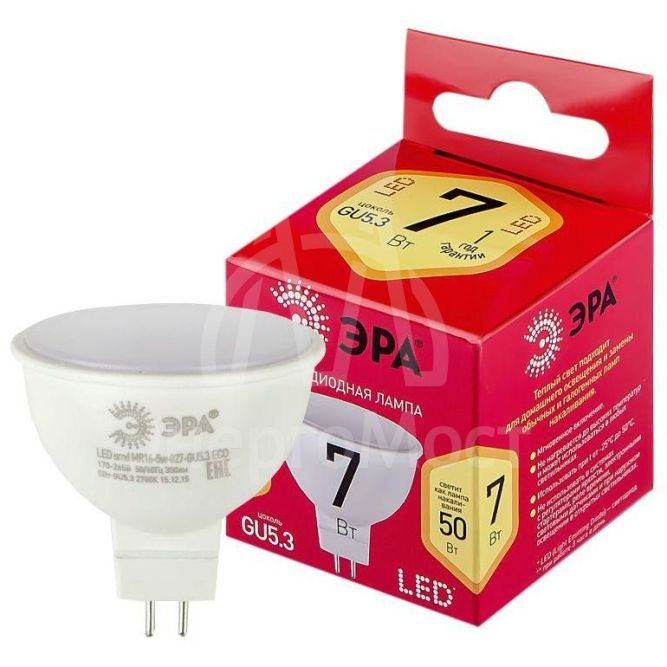 Лампа светодиодная RED LINE LED MR16-7W-827-GU5.3 R 7Вт MR16 софит 4000К нейтр. бел. GU5.3 Эра Б0050231