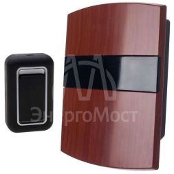 Звонок беспроводной полиф. 25 мелодии 100м 1 кноп. IP44 регул. громкости тем. корич. Космос KOC_AG530