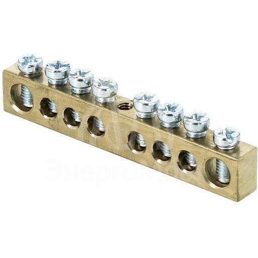 Шина PEN &amp;quot;ноль-земля&amp;quot; 8х12 8 отвер. латунь крепеж по центру PROxima EKF sn0-125-8-c