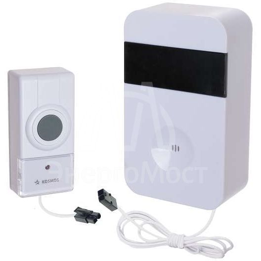 Звонок проводной полиф. 15 мелодий 1 кноп. IP44 бел. (кнопка соединяется кабелем 2м с базой) Космос KOC_AG513C
