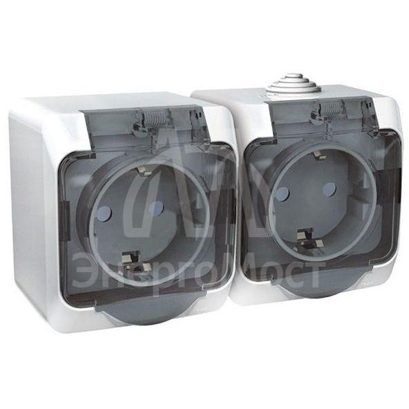 Розетка 2-м ОП Этюд 16А IP44 250В защ. шторки с заземл. бел. SchE PA16-244B