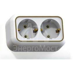 Розетка 2-м ОП Валентина РА16-826 с заземл. бел./зол. Кунцево 5419