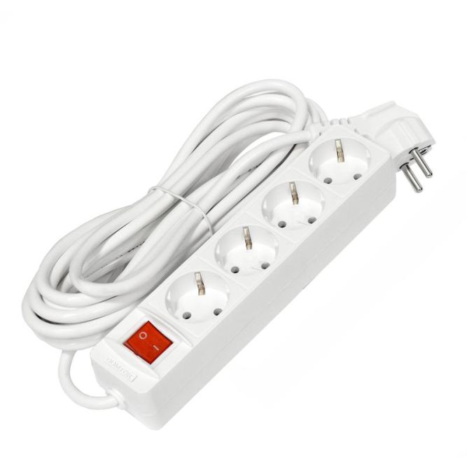 Удлинитель 4х5м с заземл. 16А IP20 3х1 с выкл. бел. DOMTOK 2500