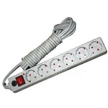 Удлинитель с сетевым фильтром 6х3м с заземл. 10А IP20 защ. шторки ПВС 3х0.75 сер. UNIVersal 967U-5003