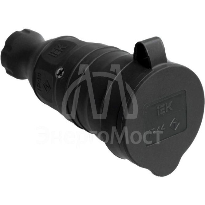 Розетка переносная 1-м Омега РБп13-1-0м IP44 с защ. крышкой с заземл. каучук черн. IEK PKR21-016-2-K02