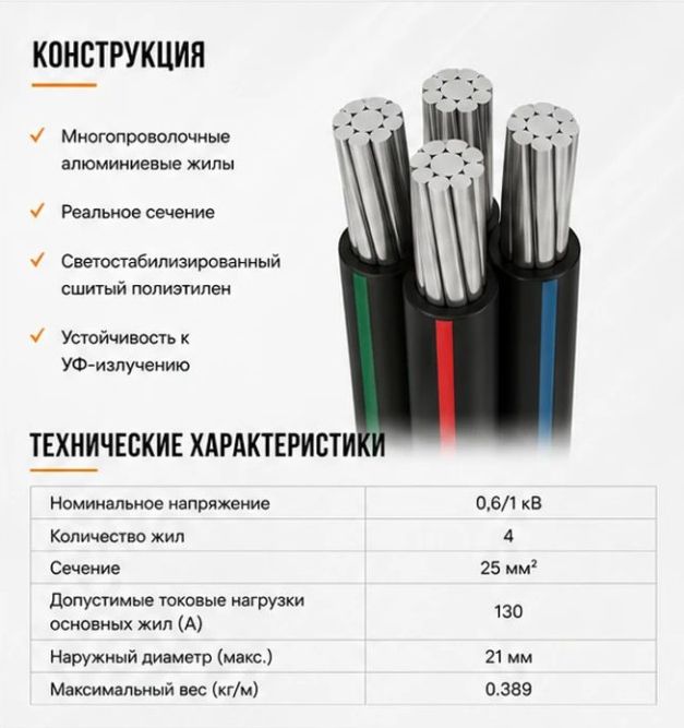 Провод СИП-4 4х25 0.6/1кВ (м) Эм-кабель 00000003530