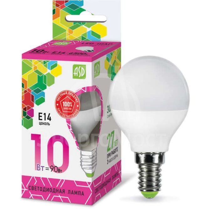 Лампа светодиодная LED-ШАР-standard 10Вт 230В E14 6500К 900Лм ASD 4690612015460