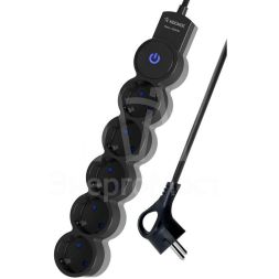 Удлинитель 5х5м ПВС 3х0.75 с защ. шторк. с заземл. IP20 с выкл. 220В 10А 2200Вт черн. КОСМОС YKsm5m-5g-Z-V10A-B