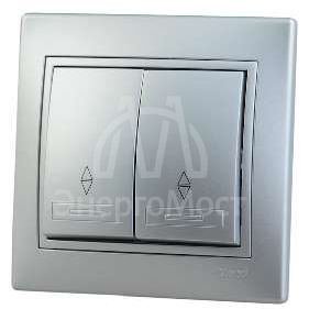 Выключатель проходной 2-кл. СП Мира 10А IP20 со вставкой сер. метал. LEZARD 701-1010-106