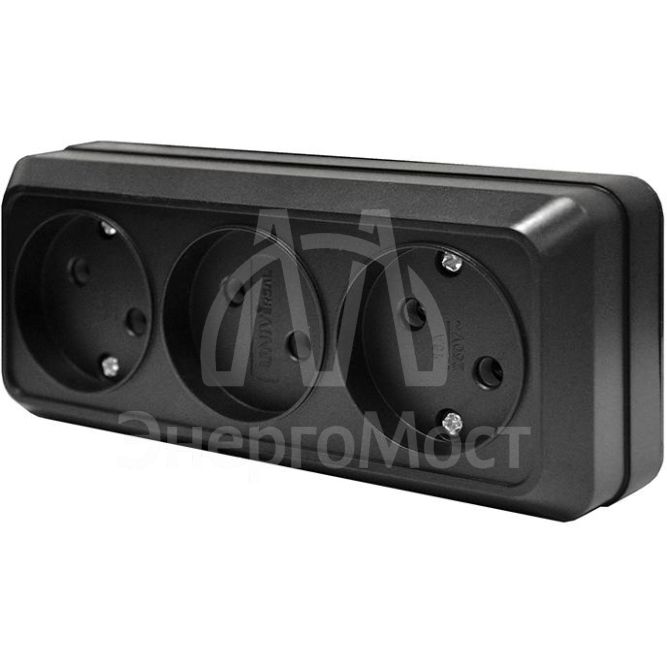 Розетка 3-м ОП Олимп 16А IP20 без заземл. черн. Universal 2217