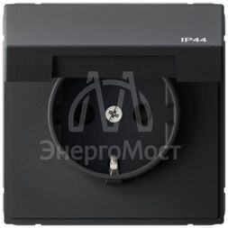 Розетка ArtGallery 16А IP44 с заземл. защ. шторки с крышкой механизм карбон SE GAL441046