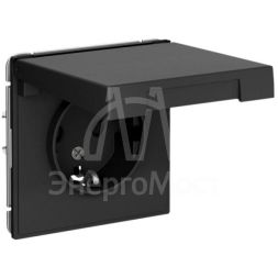 Розетка ArtGallery 16А IP44 с заземл. защ. шторки с крышкой механизм карбон SE GAL441046