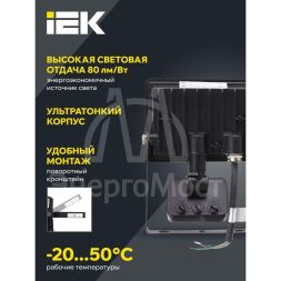Прожектор светодиодный СДО 06-30Д 6500К IP54 с ДД черн. IEK LPDO602-30-65-K02