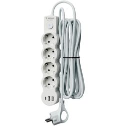 Удлинитель 3х5м с заземл. 10А IP20 USB 2500Вт 220В ПВС 3х1 с выкл. бел. КОСМОС YKsm5m4g-Z-VU10А-W