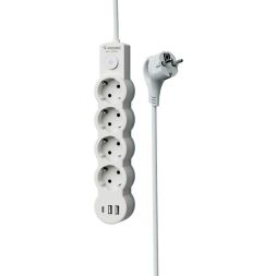 Удлинитель 3х5м с заземл. 10А IP20 USB 2500Вт 220В ПВС 3х1 с выкл. бел. КОСМОС YKsm5m4g-Z-VU10А-W