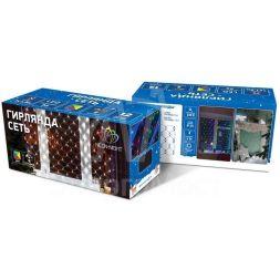 Гирлянда Сеть &amp;quot;НЕТ ЛАЙТ&amp;quot; 1х1.5м 96LED 6Вт 220В IP20 (с контроллером 8 программ) мульти.; черн. провод NEON-NIGHT 215-119-6