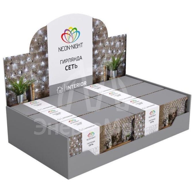 Гирлянда Сеть &amp;quot;НЕТ ЛАЙТ&amp;quot; 1х1.5м 96LED 6Вт 220В IP20 (с контроллером 8 программ) мульти.; черн. провод NEON-NIGHT 215-119-6