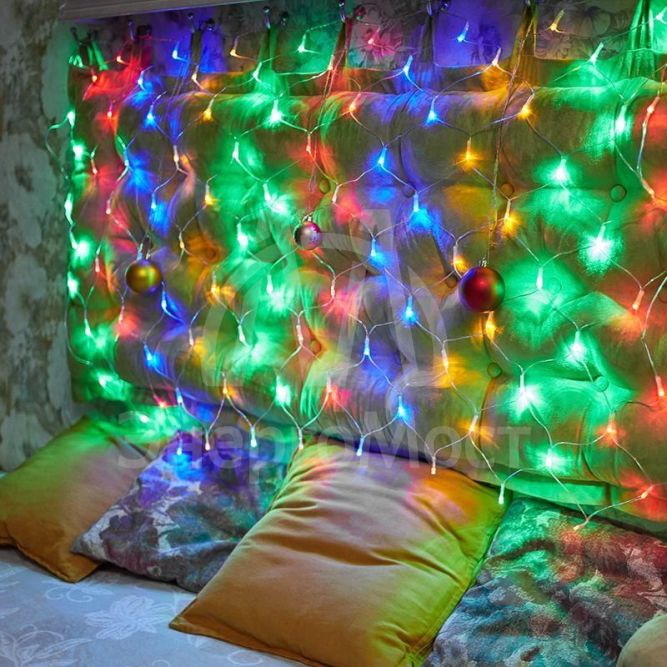 Гирлянда Сеть &amp;quot;НЕТ ЛАЙТ&amp;quot; 1х1.5м 96LED 6Вт 220В IP20 (с контроллером 8 программ) мульти.; черн. провод NEON-NIGHT 215-119-6