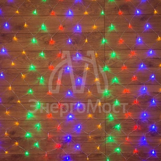 Гирлянда Сеть &amp;quot;НЕТ ЛАЙТ&amp;quot; 1х1.5м 96LED 6Вт 220В IP20 (с контроллером 8 программ) мульти.; черн. провод NEON-NIGHT 215-119-6