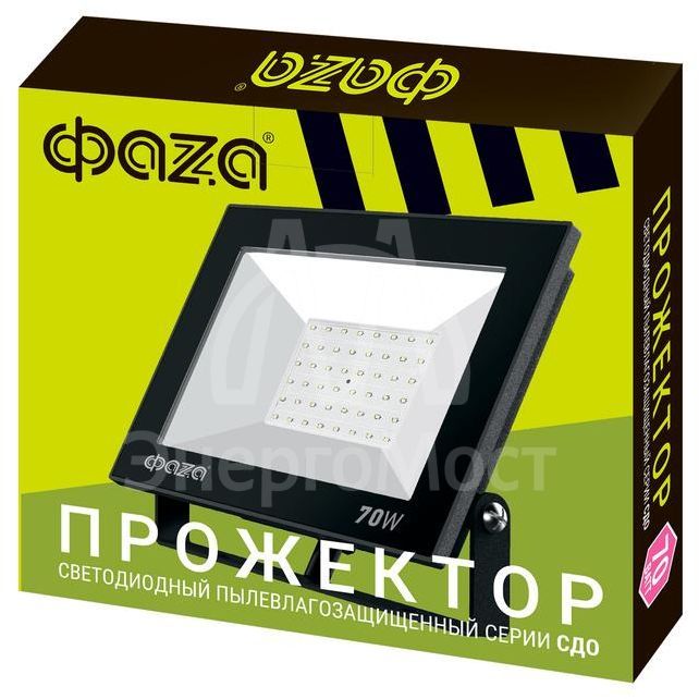 Прожектор светодиодный СДО-20 70Вт 6500К IP65 230В BL прозр. закаленное стекло ФАZА 5047327