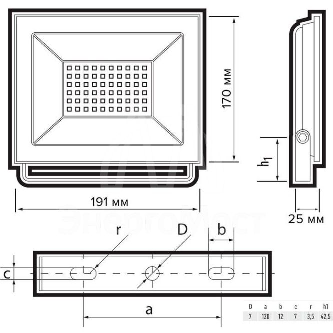Прожектор светодиодный СДО-20 70Вт 6500К IP65 230В BL прозр. закаленное стекло ФАZА 5047327