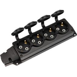 Колодка удлинителя 4-м с заземл. 16А IP54 влагозащ. с защ. крышкой COMPACT каучук черн. Rexant 111-224