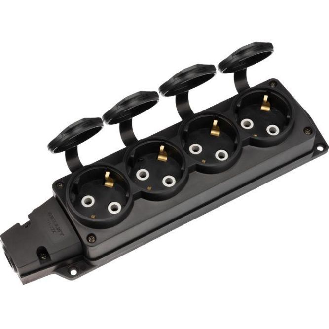 Колодка удлинителя 4-м с заземл. 16А IP54 влагозащ. с защ. крышкой COMPACT каучук черн. Rexant 111-224