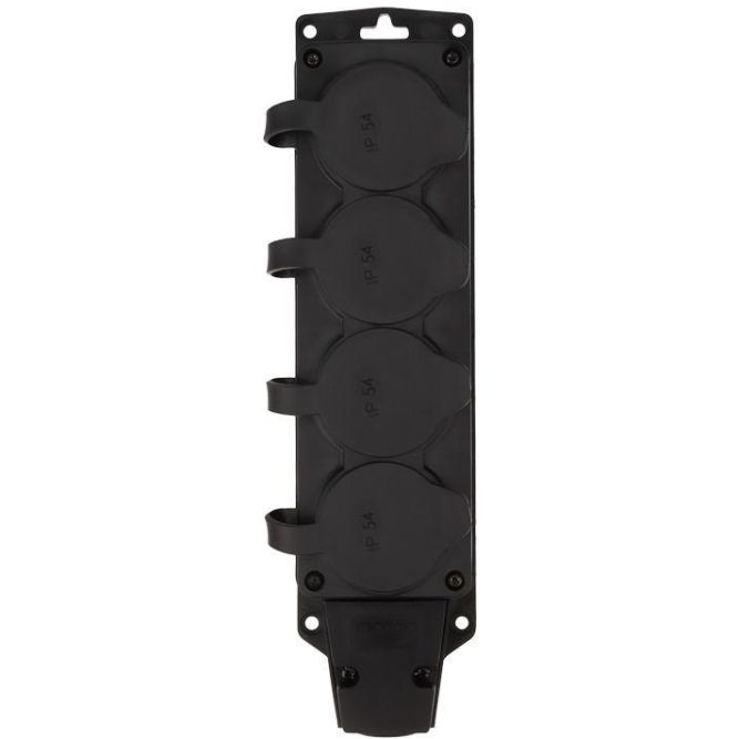 Колодка удлинителя 4-м с заземл. 16А IP54 влагозащ. с защ. крышкой COMPACT каучук черн. Rexant 111-224