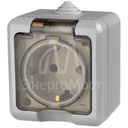 Розетка 1-м ОП Dita 16А IP54 250В с заземл. с прозрачн. крышкой сер. TOKOV LIGHT TKL-DT-R1Z-C06T-IP54