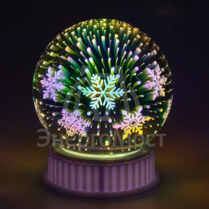 Светильник Шар ENGDS-15 с внутренней проекцией &amp;quot;Снежинки&amp;quot; 3хAAA IP20 Эра Б0051951