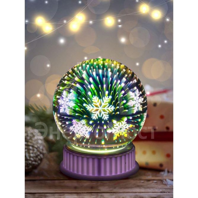 Светильник Шар ENGDS-15 с внутренней проекцией &amp;quot;Снежинки&amp;quot; 3хAAA IP20 Эра Б0051951