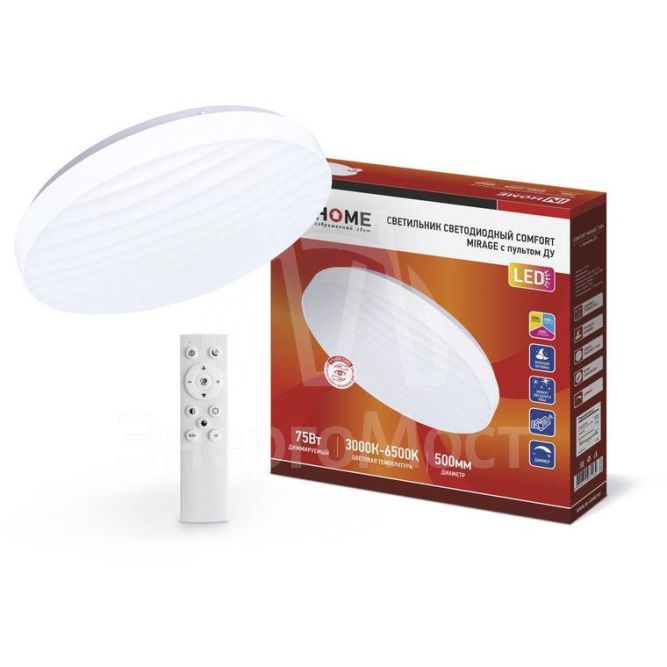 Светильник светодиодный COMFORT MIRAGE 75Вт 230В 3000-6500К 6000лм 500х70мм с пультом ДУ IN HOME 4690612035130