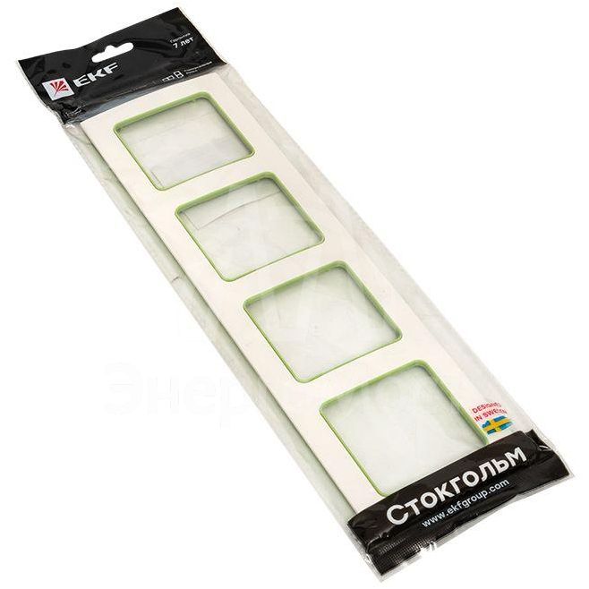 Рамка 4-м Стокгольм бел. с линией цвета зел. PROxima EKF EAM-G-303-10