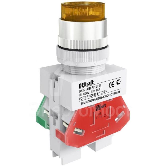 Выключатель кнопочный LED ABLFP ВК-22 d22мм 220В желт. DEKraft 25028DEK