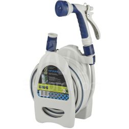 Катушка компактная с ручкой для переноса и хранения шланга + шланг 9.5мм (3/8)х10м с пистолетом-распылителем 7 реж. пластик. коннекторами (1/6) Green Apple Б0003110