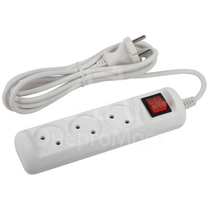 Удлинитель 3х1.5м без заземл. с выкл. 10А ПВС 2х1 U-3s-1.5m-2x1 ЭРА Б0044049