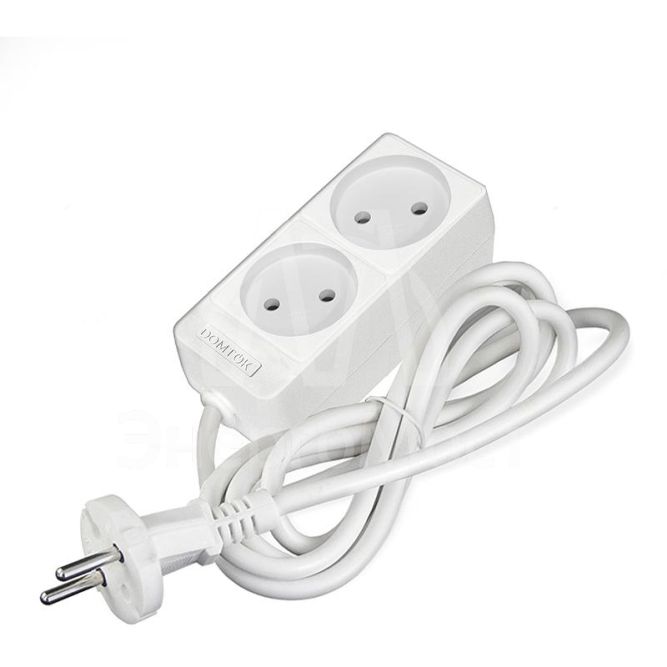 Удлинитель 2х1.5м без заземл. 10А IP20 2.2кВт ПВС 2х1 бел. DOMTOK 2344