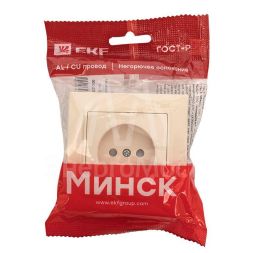 Розетка 1-м СП Минск 10А IP20 без заземл. защ. шторки беж. EKF ERR10-022-200